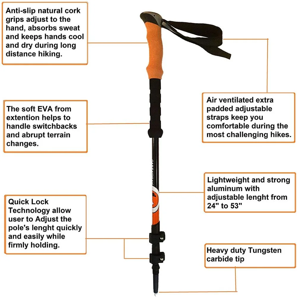 Willest Ultralight Outdoor Portable Trekking Poles Carbon Fiber External Lock Cork Grip Handle Pole